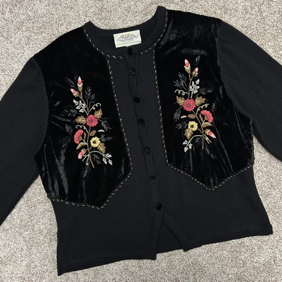 Vintage Susan Bristol Cardigan Sweater Size XL Velvet Trim Tassel Embroidered - Picture 3 of 9
